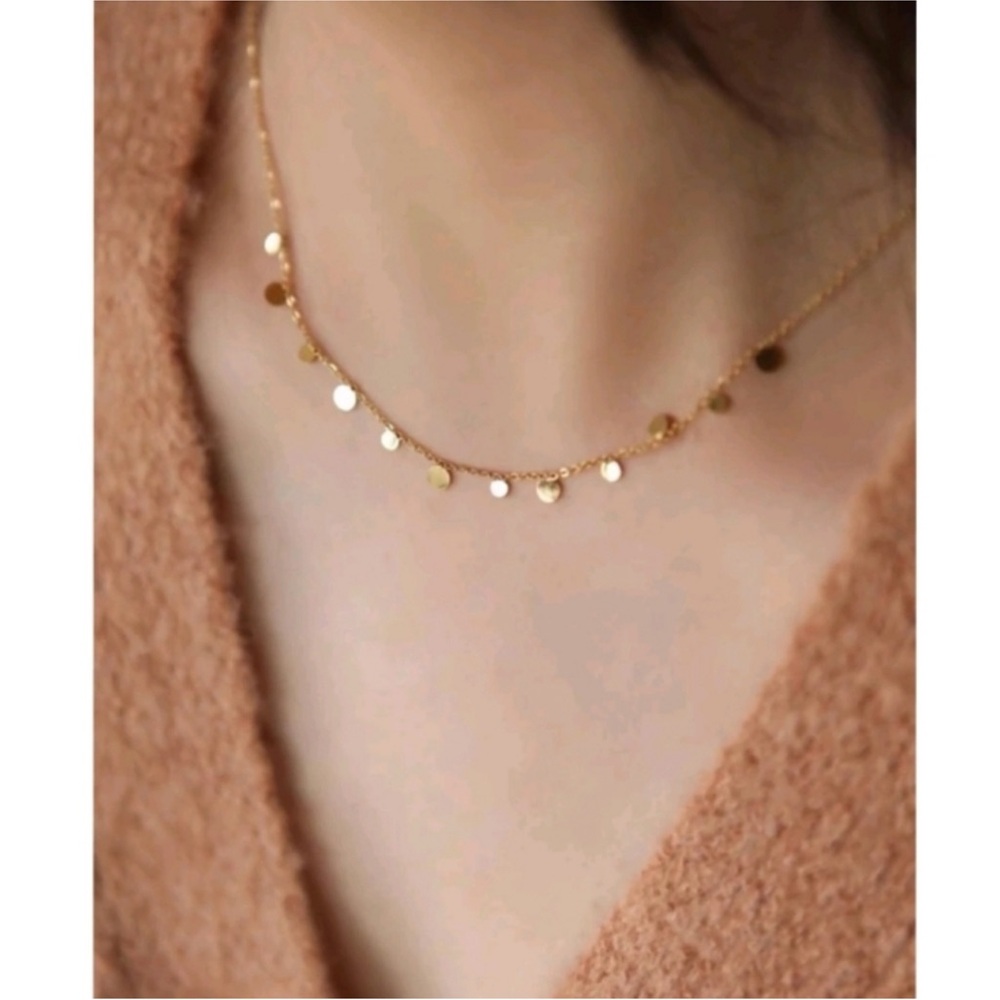 NEW! Anthropologie Minimalist Delicate Mini Disc Dangling Charms Gold Necklace